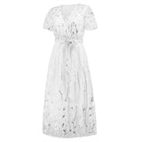 Women Date Dress Slim Fit Embroidered Leaves Sequin Gauze Dress Skirt