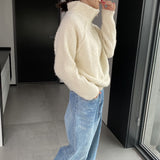 Women Winter Knitted Sweater Zipper and Lapel Sweater Loose Casual Women's Clothing 1t816