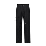 Men Sweatpants Solid Color Cargo Casual Trousers Pleated Pocket Straight-Leg Pants