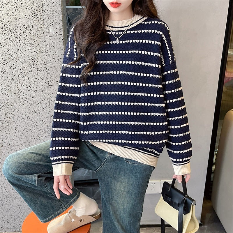 Women Knitted Pullover Sweater Women Loose Long Sleeve Top Autumn and Winter Loose Striped