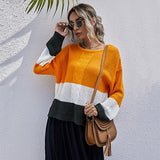 Women Knitted Sweater Autumn and Winter Leisure Loose Women's Wear Long Sleeve Contrast Color Twist Women's Sweater