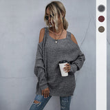 Women Knitted Sweater Autumn Knitted Square Collar off-Shoulder Long Sleeve Autumn
