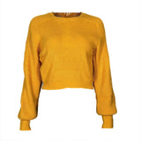 Women Knitted Sweater Long Sleeve round Neck Midriff-Baring Coat