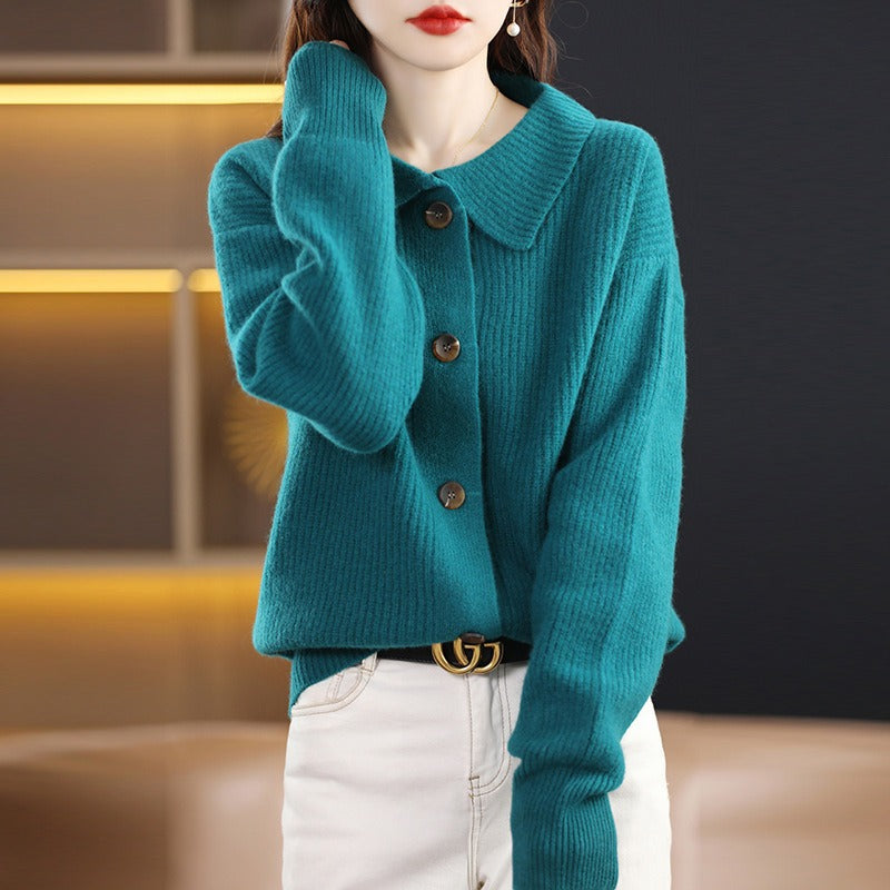 Women Knitted Cardigan Autumn Vintage Stand Collar Knitted Cardigan Sweater Baggy Coat