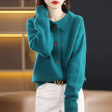 Women Knitted Cardigan Autumn Vintage Stand Collar Knitted Cardigan Sweater Baggy Coat