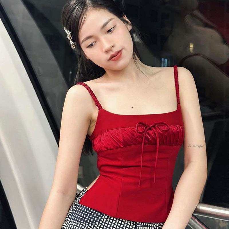 Women Tops Spring Slim-Fitting Suspenders Vest Sexy Backless Bow Top
