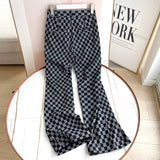 Women Sweatpants Vintage Chessboard Plaid Pants Autumn Knit Casual Sweatpants Bell-Bottom Pants