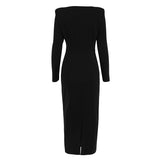 Women Dress Spring Square Collar Long Sleeve Dress Elegant Slim Fit Long Dress