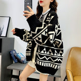 Women Knitwear Autumn Winter Retro Sweater Coat Loose Knitted Cardigan