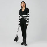 Women Sweater Knit Wear Zipper Striped Sweater Autumn and Winter Turtleneck Knitted Cardigan