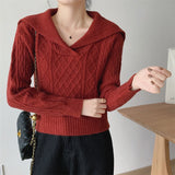 Women Knitwear Autumn Winter Retro Lapel Knitwear