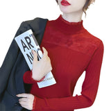 Women Knitwear Autumn and Winter Turtleneck Lace Sweater Slim Fit