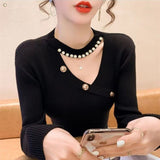 Women Knitwear Autumn and Winter Hollow Slim Top