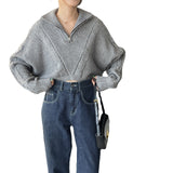 Women Winter Knitted Sweater Zipper and Lapel Autumn Sweater Coat Sweater 8t8263