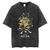 2024Men Vintage Black T Shirt Streetwear Harajuku Anime Print