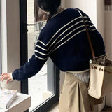 Women Knitwear Autumn and Winter Striped Sweater Loose Casual Knitted Cardigan