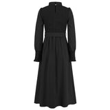 Women Date Dress Stand Collar Long Sleeve Skirt