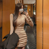 Women Dresses Hollow Dress off-Shoulder Pleated Sexy Hip Skirt
