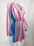 Women's Evening Gown Sexy Loose-Fitting V-neck Long Sleeves Striped Sequined Jumpsuit