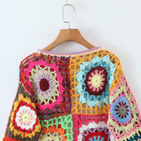 Women Sweater Knitwear Handmade Bell Sleeve Pullover Short Knitwear Artistic
