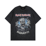 Men T Shirt Portrait Printing Worn Looking Washed-out Short Sleeve T-shirt