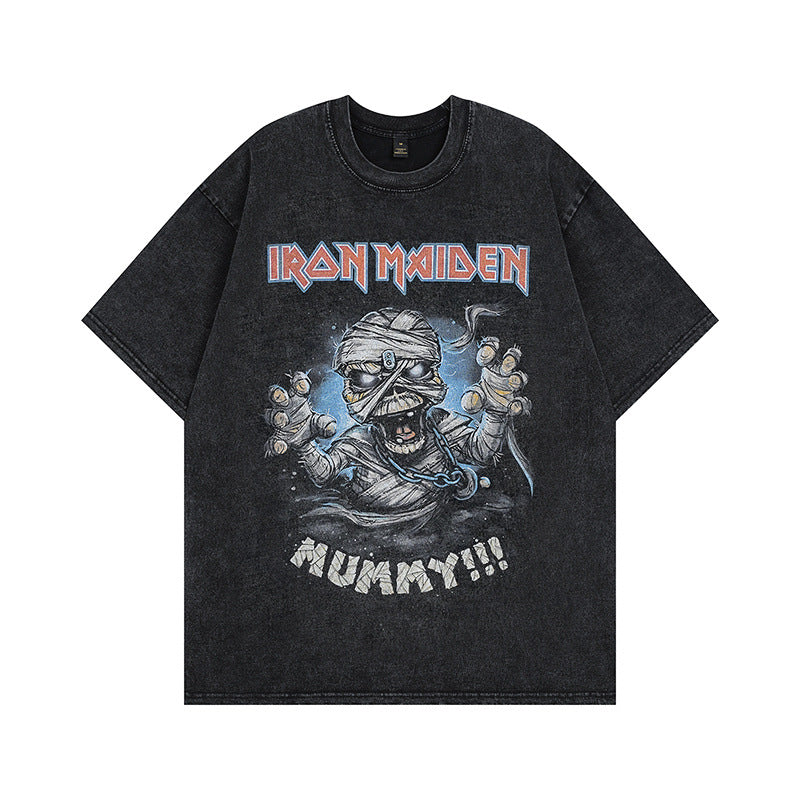 Men's T Shirt Vintage Printed Distressed Short-Sleeved T-shirt Men's and Women's Hip Hop Oversize Couple's Tops