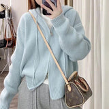 Women Knitted Cardigan Autumn and Winter Hooded Knit Cardigan Coat Loose Zip Long Sleeve Women