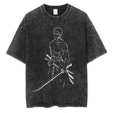 Washed and old T-shirt anime ONE PIECE short sleeve