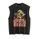 Men Vest Vintage Flame Print Sleeveless T-shirt