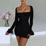Women Dresses Summer Dress Sexy Long Sleeve Narrow Short Skirt (Bla0420)