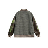 Unisex Jacket Pu Sleeve Baseball Collar Jacket for Men and Women