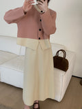 Women Knitted Cardigan Retro Short Knitted Cardigan Loose Color Matching round Neck Sweater Coat
