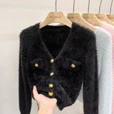 Women Knitted Cardigan Autumn and Winter V-neck Waterproof Slim-Fit Long-Sleeved Knitted Cardigan Sweater