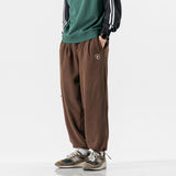 Men Pants Retro Drawstring Pocket Zipper Casual Polar Fleece Sweatpants