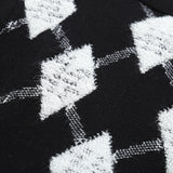 Women Sweater Knitwear Plaid Sweater Coat Top Retro Lapels Short Sweater