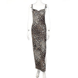 Women Dresses Summer Printed Sexy Backless Slit Sling Dress