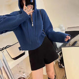 Women Knitted Cardigan Fall Winter Hooded Sweater Cardigan Loose Leisure Short Knitted Coat