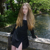 Women Dresse Spring and Summer Sexy Square Collar Slimming Dress Casual Skirt