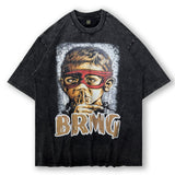 Men T Shirt Hip Hop Rapper Worn Looking Washed-out Short Sleeve T-shirt Men Oversize
