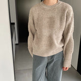 Women Winter Knitted Sweater round Neck Thick Sweater Autumn and Winter Loose-Fitting Long Sleeve Sweater 8t3120