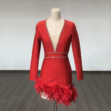 Women's Evening Dress Bandage One-Piece Dress Long Sleeve Short Dress