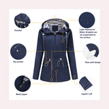 Women's Trench Coat Long-Sleeved Waterproof Mid-Length Trench Coat Women's Hooded Striped Raincoat
