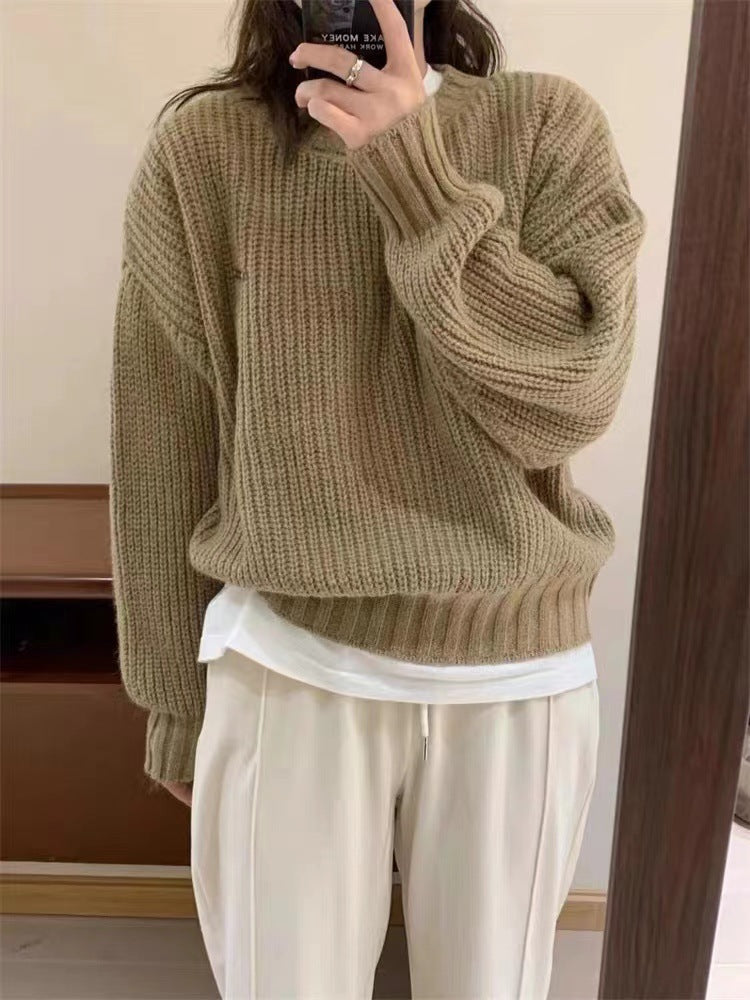 Women Knitted Pullover Sweater Autumn and Winter round Neck Knitwear Top