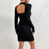 Women Dress Fall/Winter Slim Hip Knitwear Long Sleeve Mini Skirt Sexy Cutout Dress