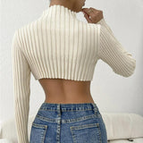Women Knitted Sweater Turtleneck Knitting Sweaters Women's Clothing Long Sleeve Short Sexy Midriff-Baring Top