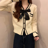 Women Knitwear Spring and Autumn Red V-neck Sweater Cardigan Knitted Cardigan