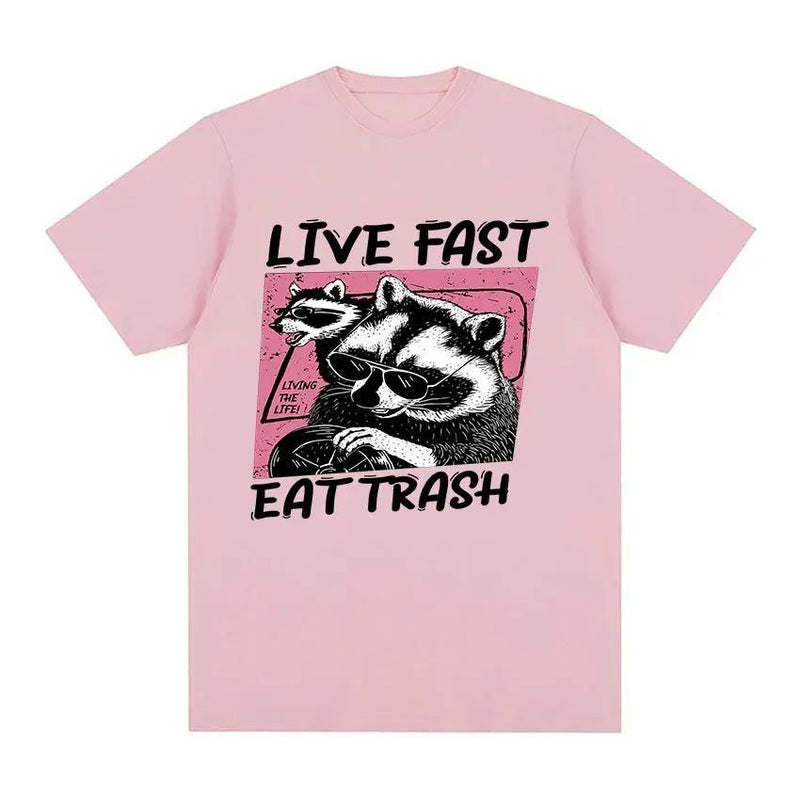 Funny Raccoon Live Fast Eat Trash Graphic T Shirt Unisex