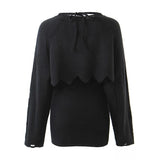 Women Sweater Knitwear Knitting Suit Sexy Sling Dress Ripped Sweater Two-Piece Set