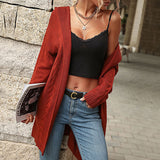 Women Knitted Sweater Autumn Winter Red Long Sleeve Hooded Sweater Cardigan Coat