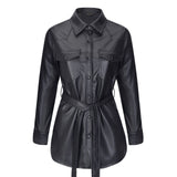 Women Leather Jacket Imitation Leather Shirt Single-Breasted Long Sleeve